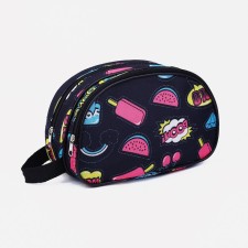 Road cosmetic bag on a zipper, with a handle, black color
