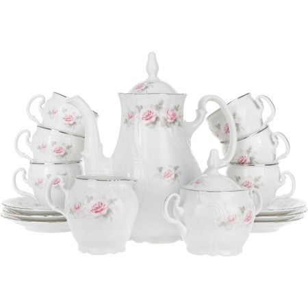 Coffee service 6/9 BERNADOTTE, decor "Pale roses, platinum layering", 15 items
