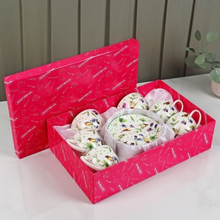 Service Porcelain Tea Daulay "Green Garden", 12 items: 6 cups 220 ml, 6 saucer d = 13 cm-6