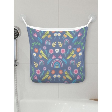 Organizer in a bath on suction cups “Flowers and Rainbow”, for storing toys and trifles, size 33x39 cm