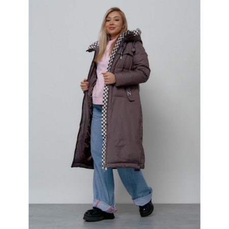 Coat insulated female, size 42, dark brown color-12
