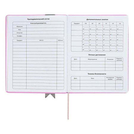 Universal diary for grades 1-11 Lenta, solid cover of artificial leather, applique, silkography, liesse, 48 sheets, pink-4