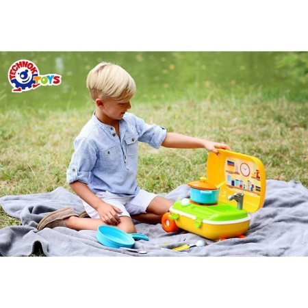 Kitchen with a set of dishes in a yellow suitcase-2