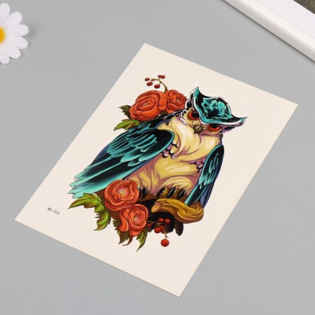 Tattoo on the body color "owl in peony" 26.1x14.6 cm-2
