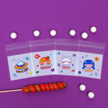 BOPP package with sticky tape, "Korean style", 7*7+3cm