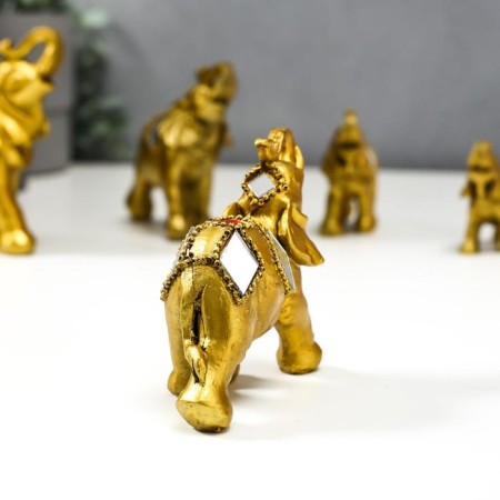 Polystone souvenir "Seven gold elephants with mirror mosaics" h = 11.3; 9.5; 8.2; 7; 6; 5; 4.5 cm-4