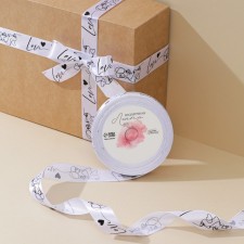 Satin tape, gift packaging, love, white, 2 cm x 22.5 m