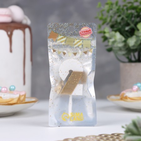 Candle in the Manhattan cake, number "2", white with gold, 5 cm-1