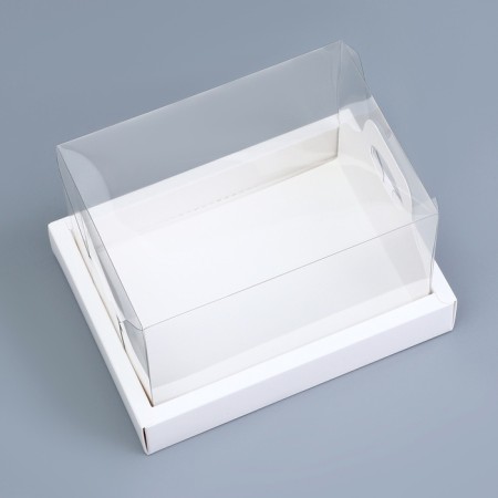 Box with a transparent lid under the roll white, 16.3 x 12.1 x 10.6 cm. Confectionery packaging-1