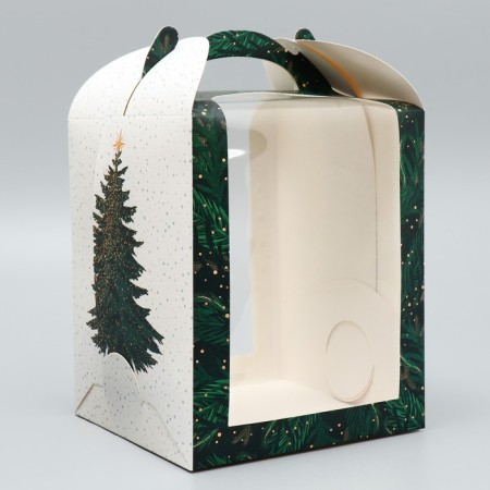 Folding box for a small cake "Christmas tree", 15 x 15 x 18 cm, new year-1