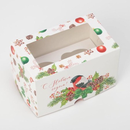 Box for Capcakes "Snow Gift" 10 x 16 x 10cm, New Year-3
