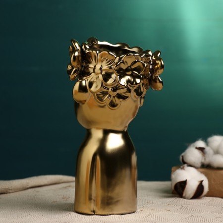 Kashpo - VAZ "Boy with a wreath" Golden, 23x10x12cm-2