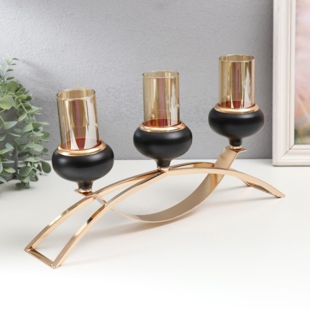 Summary metal, glass for 3 candles "Dark Knight" black matte with gold 40x25x12 cm-2