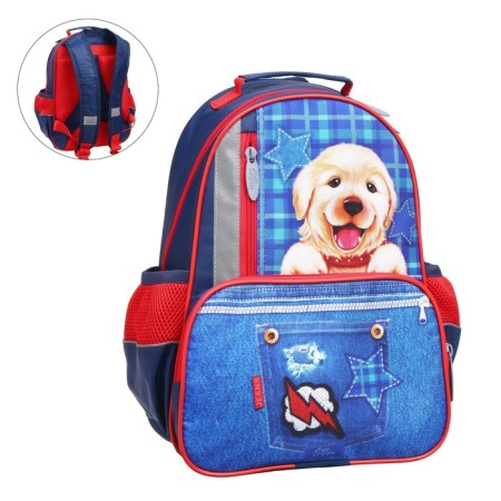 School backpack, 37 x 26 x 13 cm, ergonomic back, calligrata orth "puppy on jeans", blue-7