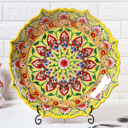 Largan Rishtan ceramics "Flowers", 42 cm, yellow, corrugated-1