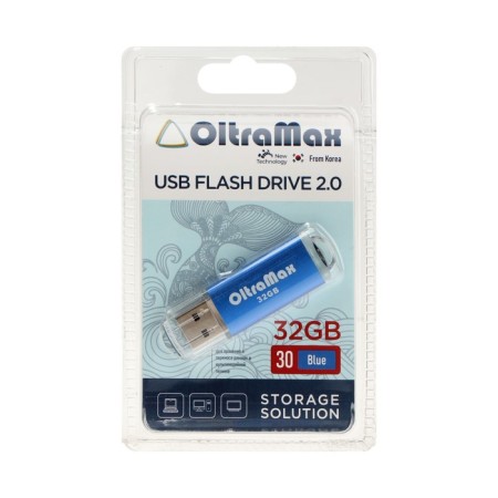 Флешка OltraMax 30, 32 Гб, USB2.0, чт до 15 Мб/с, зап до 8 Мб/с, синяя-2
