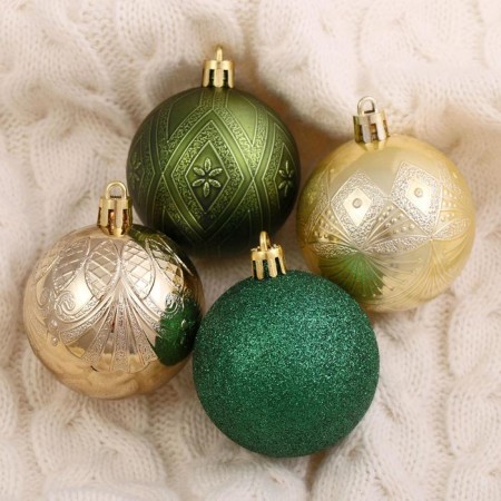 Set of balls plastic D-6 cm, 16 pcs "Riddle" Green Gold