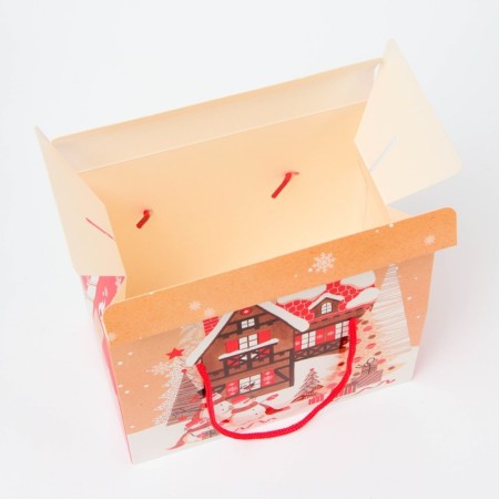 New Year. Gift box New Year's Case box with rope handles "Christmas trees" 20.5 x 12 x 17 cm.-4