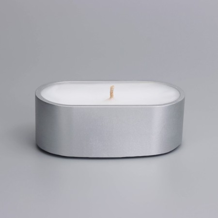 Candle in an oval candlestick of gypsum, 9.5x4.7x3cm, silver-2