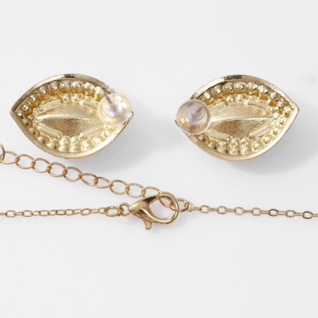 Set 2 objects: earrings, pendant "Edel" trio almonds, red-white color in gold, 50 cm-2