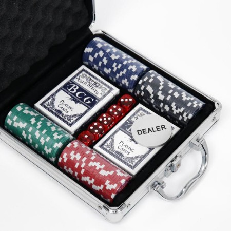 Poker in a metal case (2 decks, chips 100 pcs with a face value, 5 cubes), 20 x 20 cm-2