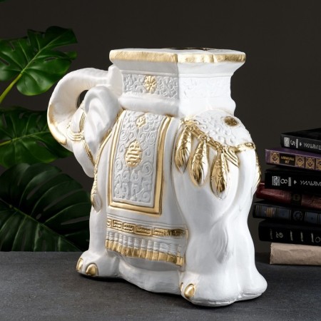 Figure - Standing "Elephant" white -gold, 21x54x43cm-2