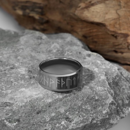 Ring "Valhalla" with runes, white color in silver, 17 size-1