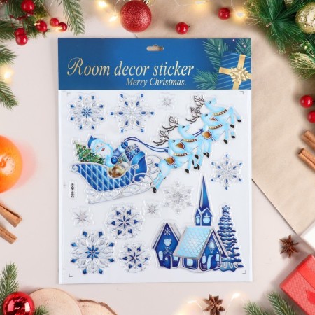 Stickers on the windows "New Year" village, Sani, 38x30 cm-1