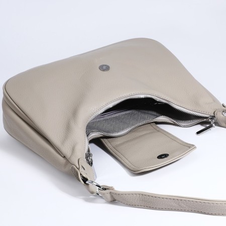Load bag with zipper, external pocket, long belt, gray-beige color-7