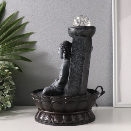 The desktop fountain from the network, backlight "Buddha at the cliff with bowls" gray 20x20x30 cm-4