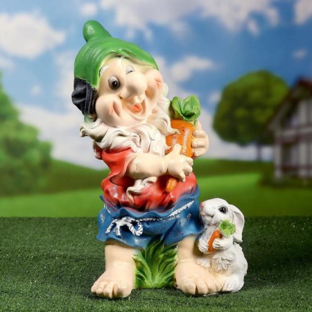 Garden figure "Dwarf with a hare and carrot" 46cm mix