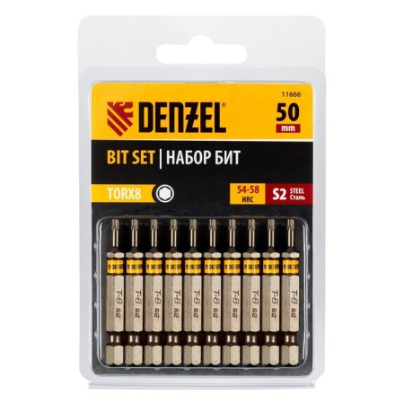 Denzel 11666 bit set, hexagonal profile, Torx 8 x 50 mm, steel S2, 10 pcs.-2