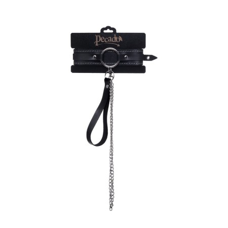The collar is two -layer with a white line Pecado BDSM, genuine leather, black color-5
