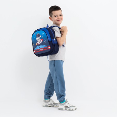 Baby backpack on lightning, 3 outer pockets, blue color