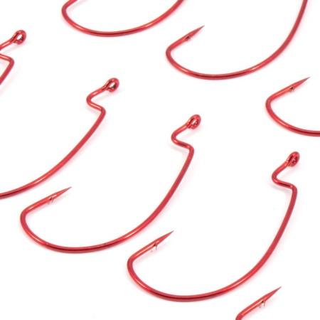The hook KOI Super Lock Worm, size 50 int, Red color, offset 10 pcs.-2