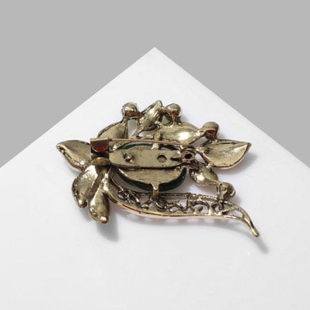 Brooch "Oliva" on a branch, green color in black bronze-1