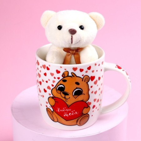 Set "I love you", a toy in a mug, Bear, color mix-1