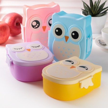 Lancer-bex Plastic with a spoon "Owl", 2 departments: 300 ml, 450 ml, color mix-1