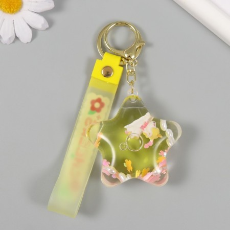A keychain plastic with a carbine, a strap "Unicorn in a star" Water, with a decor 5.5x5x2.5 cm-3
