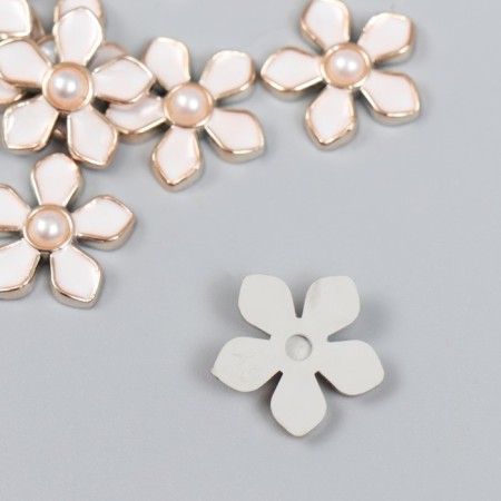 Decor for creativity plastic "Flower with pearl" white, gold 0.3x1.8x1.8 cm-1