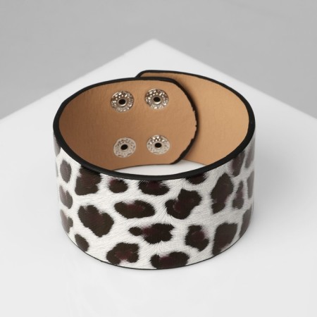 Safari Leopard leather bracelet, wide, brown-white color, 23.5 cm-1