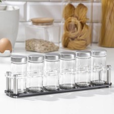 Set for glass spices on the high-tech stand, 90 ml, 33 × 6.7 × 10.5 cm, 4 × 9.5 cm, 6 pcs