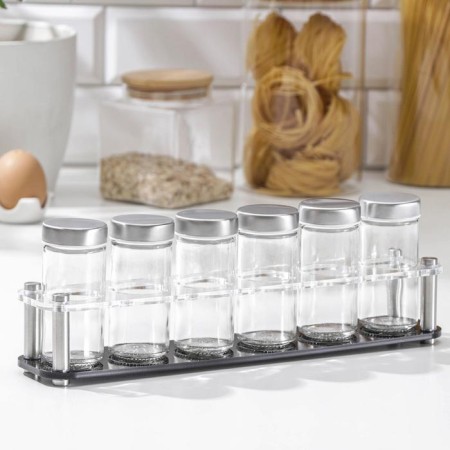 Set for glass spices on the high-tech stand, 90 ml, 33 × 6.7 × 10.5 cm, 4 × 9.5 cm, 6 pcs