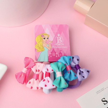 Hair gum "Bow" (set 6 pcs) mini hearts, mix