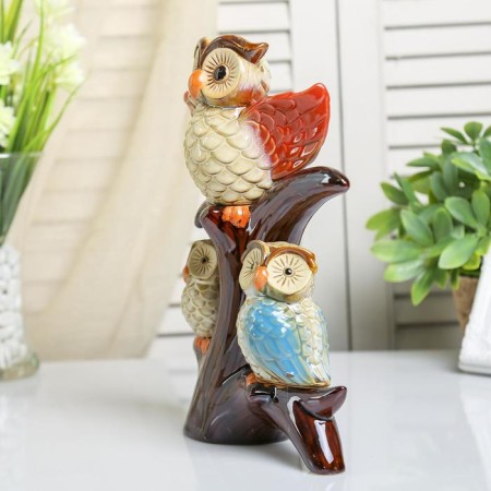Souvenir Ceramics "Three owls on a tree" 24.5x19x6.5 cm-3