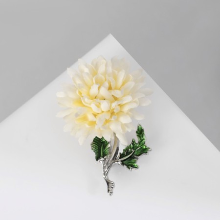 Brooch "Flower" chrysanthemum, white-green color in silver-1