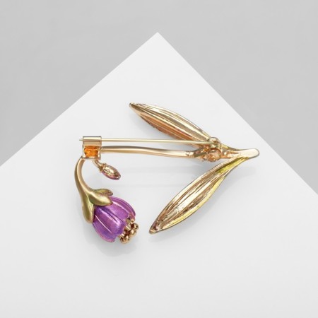 Brooch "Flower" bell, color lilac and green in gold-1