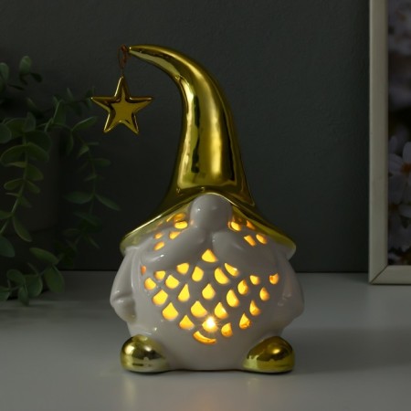 Souvenir Ceramics Light "Gnome in a gold cap with a star" White 11.6x10.7x19.3 cm-1