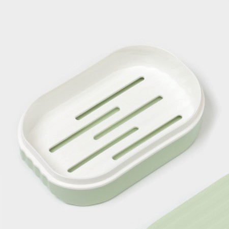 Road soap dish with a “relief” lid, plastic, 11.5 × 7.5 × 4 cm, pistachio-2