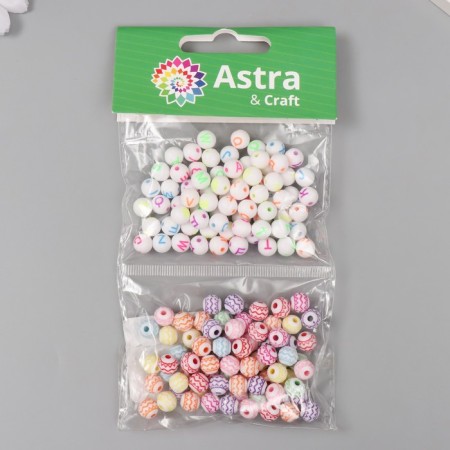 A set of plastic beads "Astra", ornament and English. alphabet, round 8 mm, 20 g, multi -colored 1020842